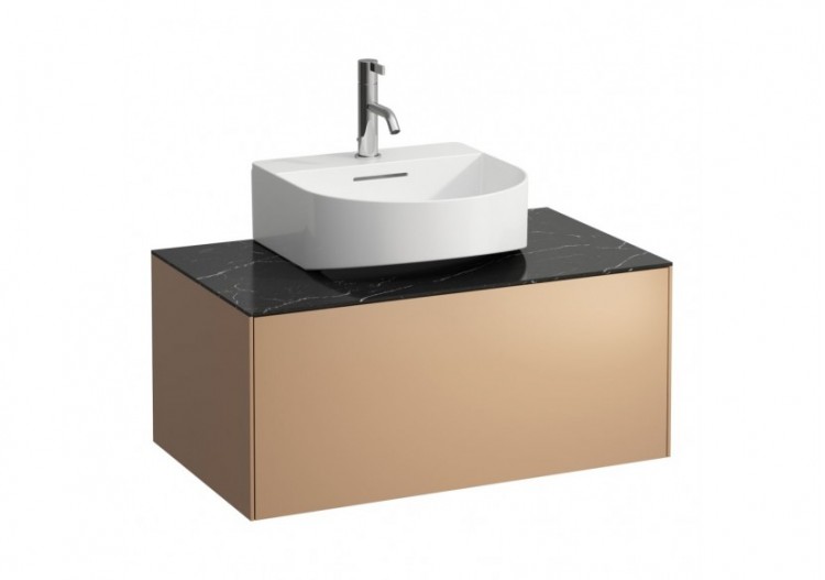 Meuble sous lavabo 1 tiroir Sonar Cuivre(laqué), plan noir Marquina 775 x 455 x 340 mm - H4054410341411 - Laufen