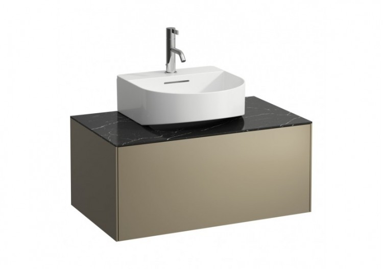 Meuble sous lavabo 1 tiroir Sonar Titane, plan marbre noir Marquina 775 x 455 x 340 mm - H4054410341421 - Laufen