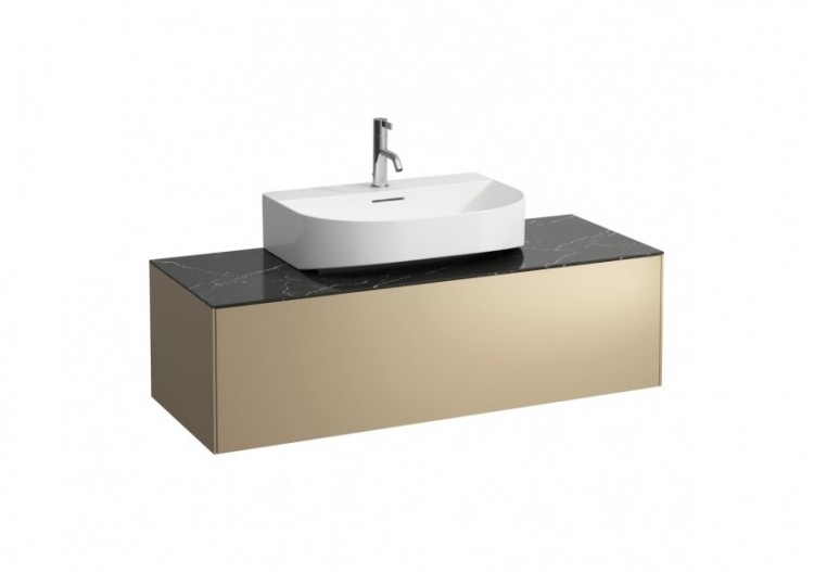 Meuble sous lavabo 1 tiroir Sonar Doré (laqué), plan noir Marquina 1175 x 455 x 340 mm - H4054510341401 - Laufen