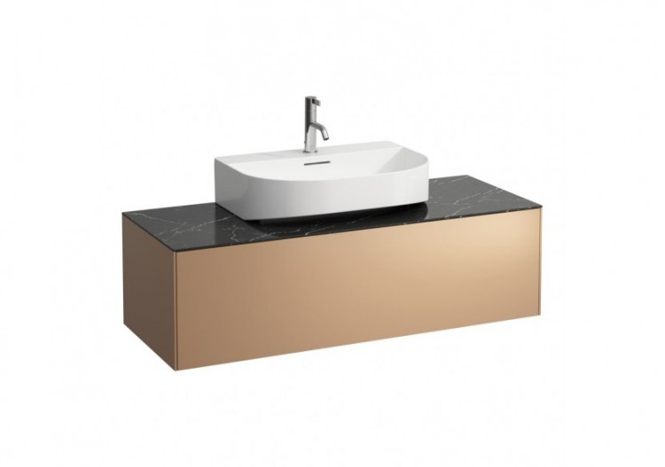 Meuble sous lavabo 1 tiroir Sonar Cuivre(laqué), plan noir Marquina 1175 x 455 x 340 mm - H4054510341411 - Laufen