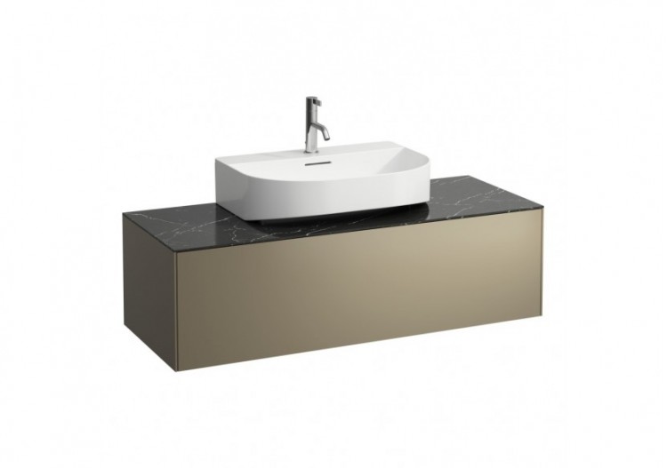 Meuble sous lavabo 1 tiroir Sonar Titane, plan marbre noir Marquina 1175 x 455 x 340 mm - H4054510341421 - Laufen