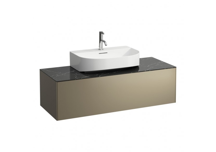 Meuble sous lavabo 1 tiroir Sonar Titane, plan marbre noir Marquina 1175 x 455 x 340 mm - H4054510341421 - Laufen