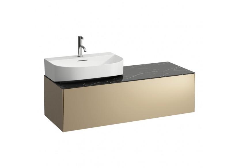 Meuble sous lavabo 1 tiroir Sonar Doré (laqué), plan noir Marquina 1175 x 455 x 340 mm - H4054520341401 - Laufen