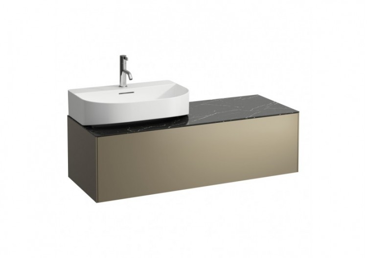 Meuble sous lavabo 1 tiroir Sonar Titane, plan marbre noir Marquina 1175 x 455 x 340 mm - H4054520341421 - Laufen
