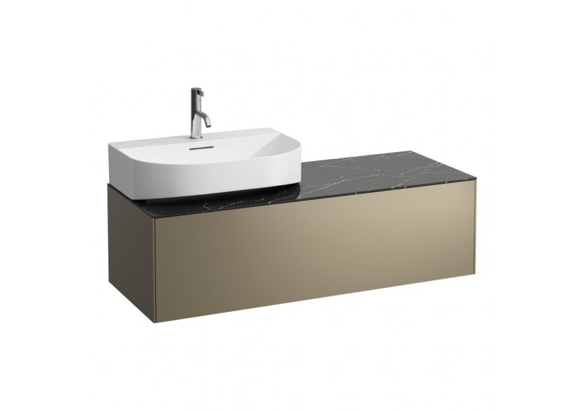 Meuble sous lavabo 1 tiroir Sonar Titane, plan marbre noir Marquina 1175 x 455 x 340 mm - H4054520341421 - Laufen