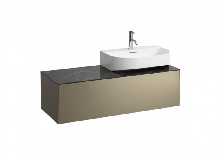 Meuble sous lavabo 1 tiroir Sonar Titane, plan marbre noir Marquina 1175 x 455 x 340 mm - H4054530341421 - Laufen