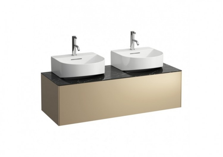 Meuble sous lavabo 1 tiroir Sonar Doré (laqué), plan noir Marquina 1175 x 455 x 340 mm - H4054540341401 - Laufen