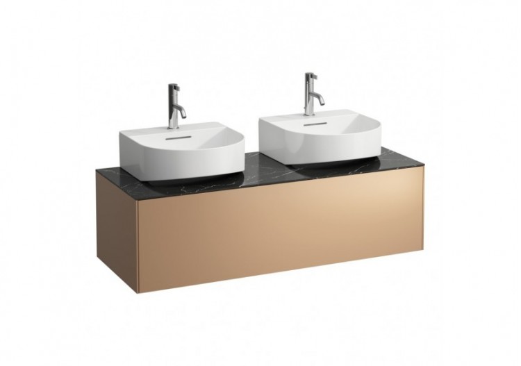 Meuble sous lavabo 1 tiroir Sonar Cuivre(laqué), plan noir Marquina 1175 x 455 x 340 mm - H4054540341411 - Laufen