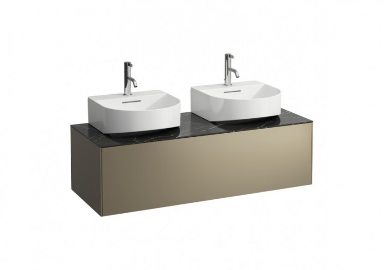 Meuble sous lavabo 1 tiroir Sonar Titane, plan marbre noir Marquina 1175 x 455 x 340 mm - H4054540341421 - Laufen