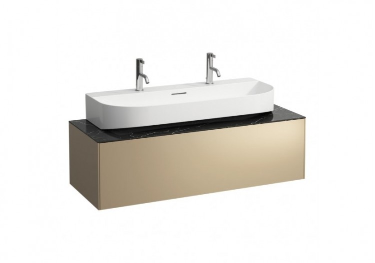 Meuble sous lavabo 1 tiroir Sonar Doré (laqué), plan noir Marquina 1175 x 455 x 340 mm - H4054610341401 - Laufen