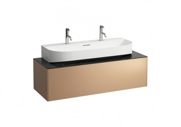 Meuble sous lavabo 1 tiroir Sonar Cuivre(laqué), plan noir Marquina 1175 x 455 x 340 mm - H4054610341411 - Laufen