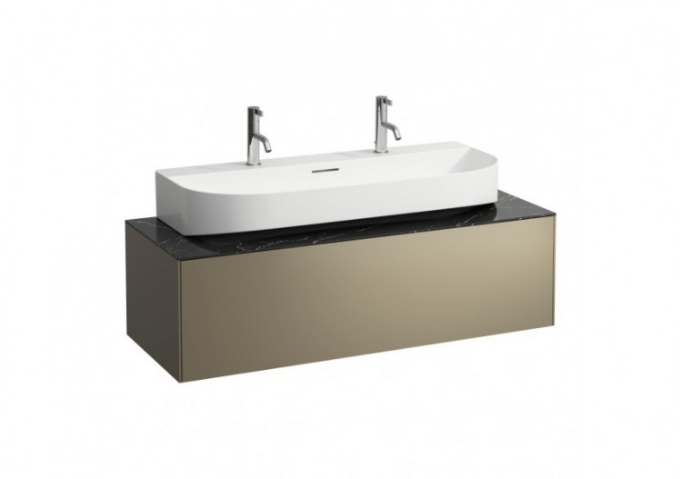 Meuble sous lavabo 1 tiroir Sonar Titane, plan marbre noir Marquina 1175 x 455 x 340 mm - H4054610341421 - Laufen