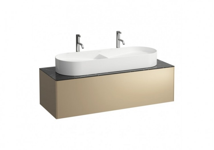 Meuble sous lavabo 1 tiroir Sonar Doré (laqué), plan noir Marquina 1175 x 455 x 340 mm - H4054710341401 - Laufen