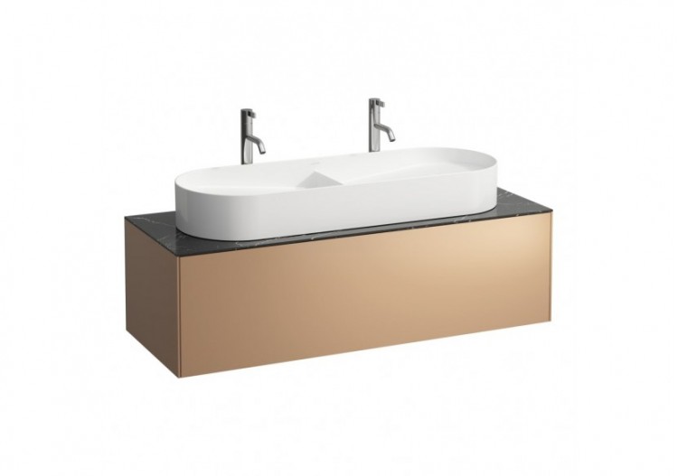 Meuble sous lavabo 1 tiroir Sonar Cuivre(laqué), plan noir Marquina 1175 x 455 x 340 mm - H4054710341411 - Laufen