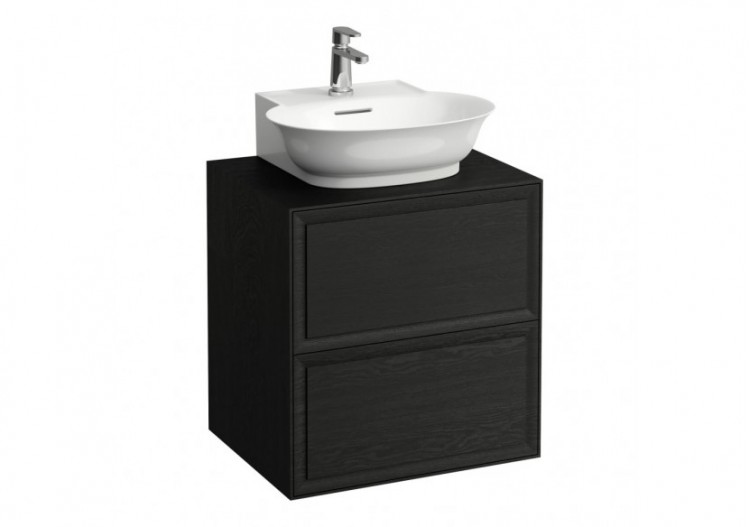 Meuble 600 2 tiroirs découpe centrale New Classic Chêne noirci 575 x 455 x 600 mm - H4060040856281 - Laufen