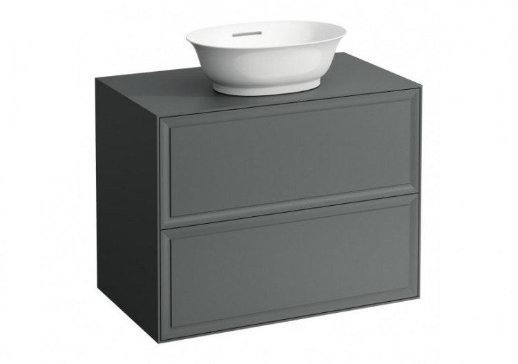 Meuble 800 2 tiroirs découpe centrale New Classic Gris signalisation 775 x 455 x 600 mm - H4060120856271 - Laufen