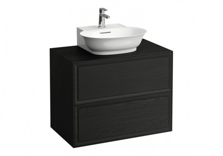 Meuble 800 2 tiroirs découpe centrale New Classic Chêne noirci 775 x 455 x 600 mm - H4060140856281 - Laufen