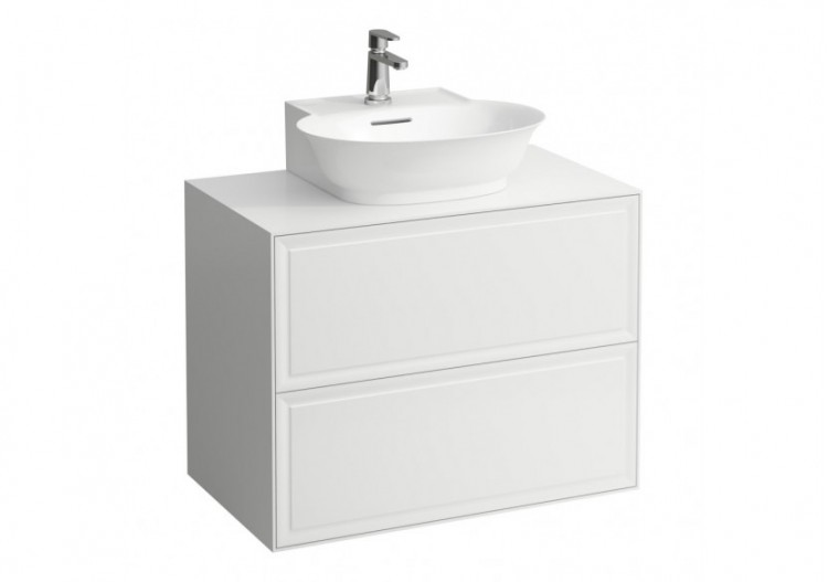 Meuble 800 2 tiroirs découpe centrale New Classic Blanc brillant 775 x 455 x 600 mm - H4060140856311 - Laufen