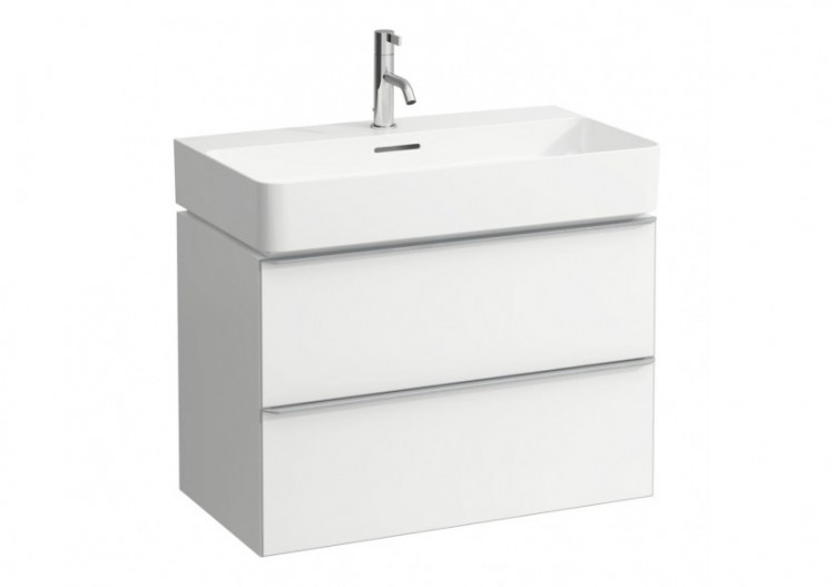 Meuble sous lavabo 2 tiroirs Space Blanc mat, avec poignée aluminium 735 x 410 x 520 mm - H4101821601001 - Laufen