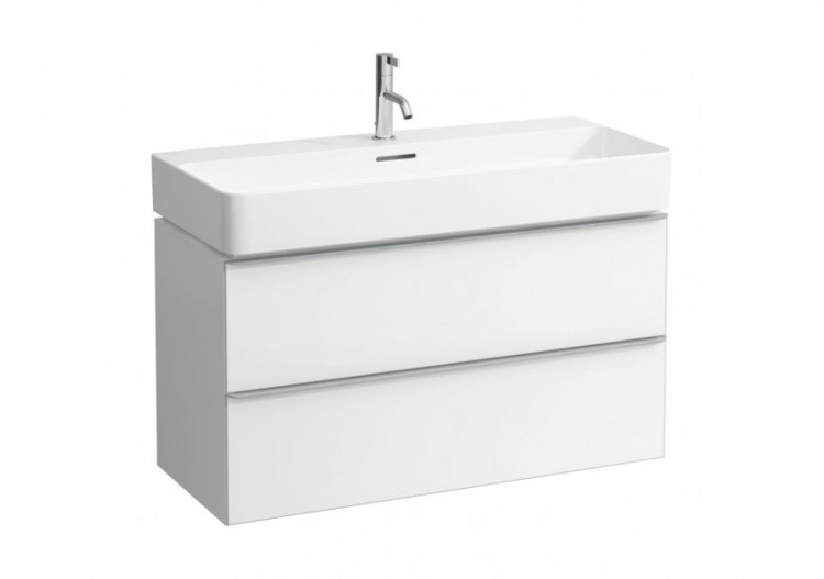 Meuble sous lavabo 2 tiroirs Space Noix claire, avec poignée aluminium 935 x 410 x 520 mm - H4102021601011 - Laufen