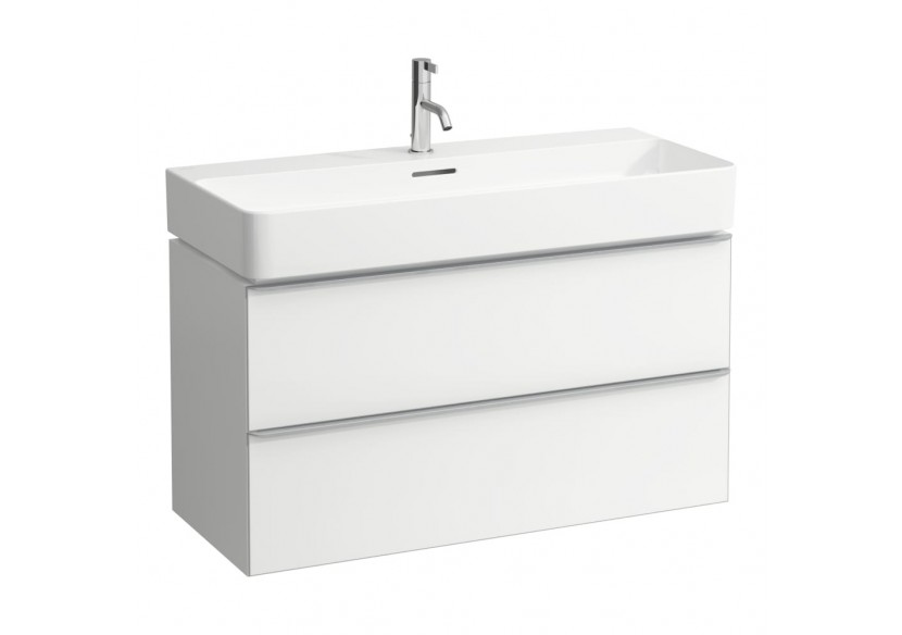 Meuble sous lavabo 2 tiroirs Space Noix claire, avec poignée aluminium 935 x 410 x 520 mm - H4102021601011 - Laufen