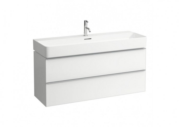Meuble sous lavabo 2 tiroirs Space Blanc mat, avec poignée aluminium 1185 x 410 x 520 mm - H4102221601001 - Laufen