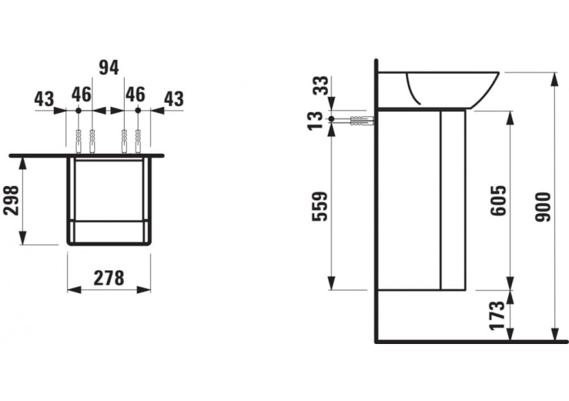 Meuble sous lavabo 1 porte en aluminium Ino Blanc mat 280 x 310 x 605 mm - H4253020301701 - Laufen