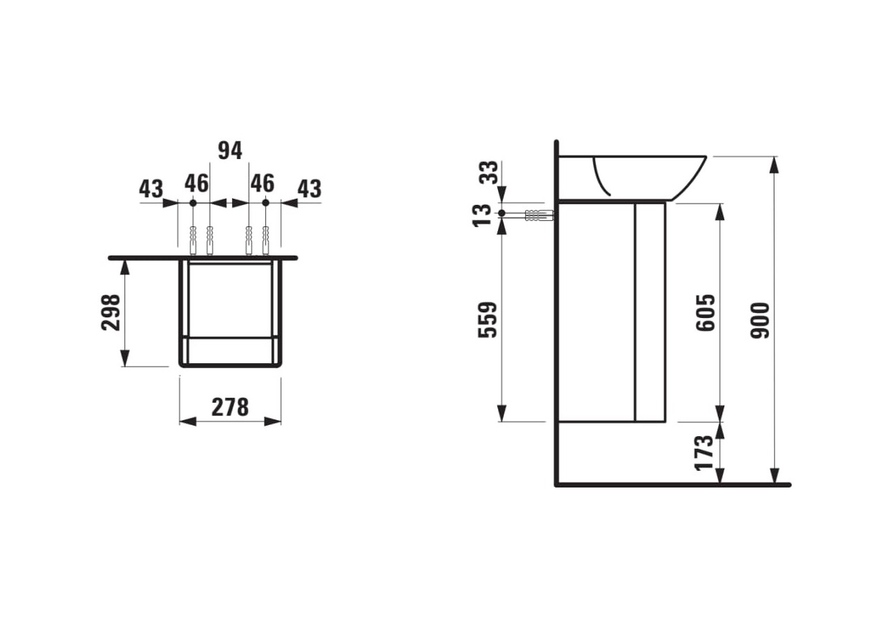 Meuble sous lavabo 1 porte en aluminium Ino Noyer foncé 280 x 310 x 605 mm - H4253020301711 - Laufen