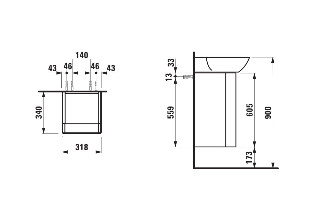 Meuble sous lavabo 1 porte en aluminium Ino Noyer foncé 320 x 340 x 605 mm - H4253510301711 - Laufen