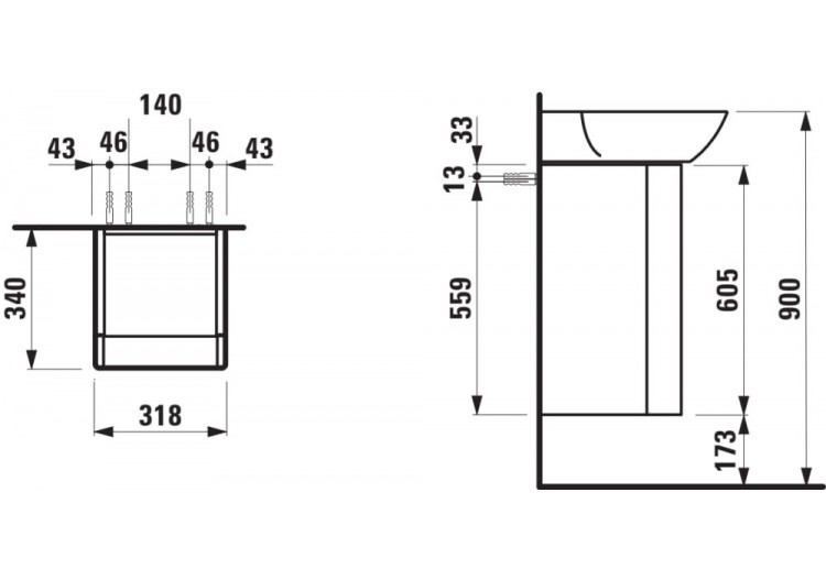 Meuble sous lavabo 1 porte en aluminium Ino Noyer foncé 320 x 340 x 605 mm - H4253520301711 - Laufen 2