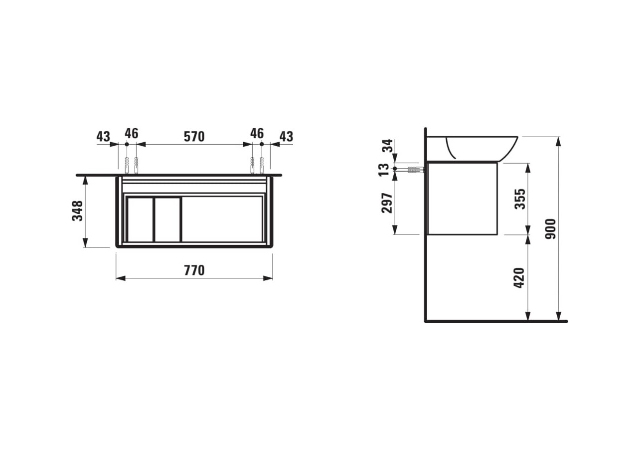 Meuble sous lavabo en aluminium 1 tiroir aluminium Ino Blanc mat 770 x 350 x 355 mm - H4254010301701 - Laufen