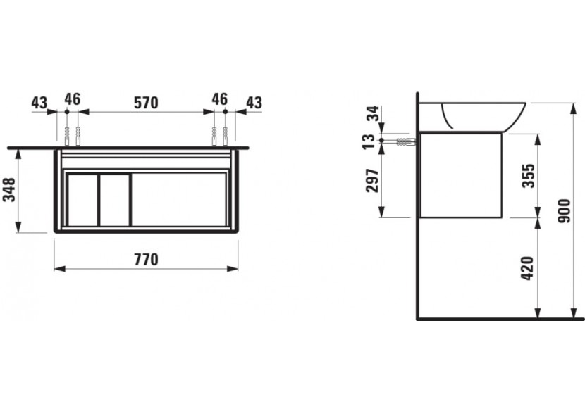 Meuble sous lavabo en aluminium 1 tiroir aluminium Ino Noyer foncé 770 x 350 x 355 mm - H4254010301711 - Laufen