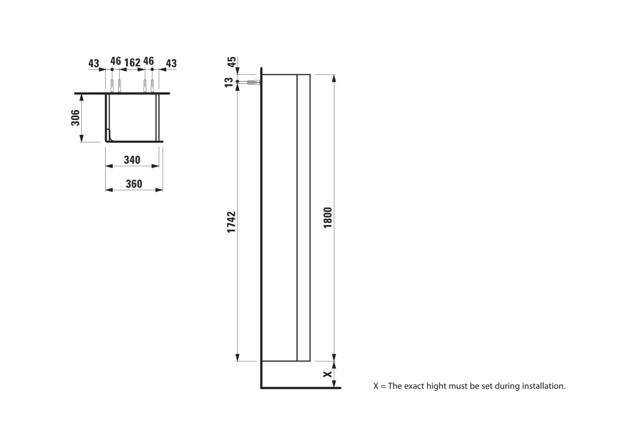 Armoire haute Ino Noyer foncé 360 x 305 x 1800 mm - H4254510301711 - Laufen