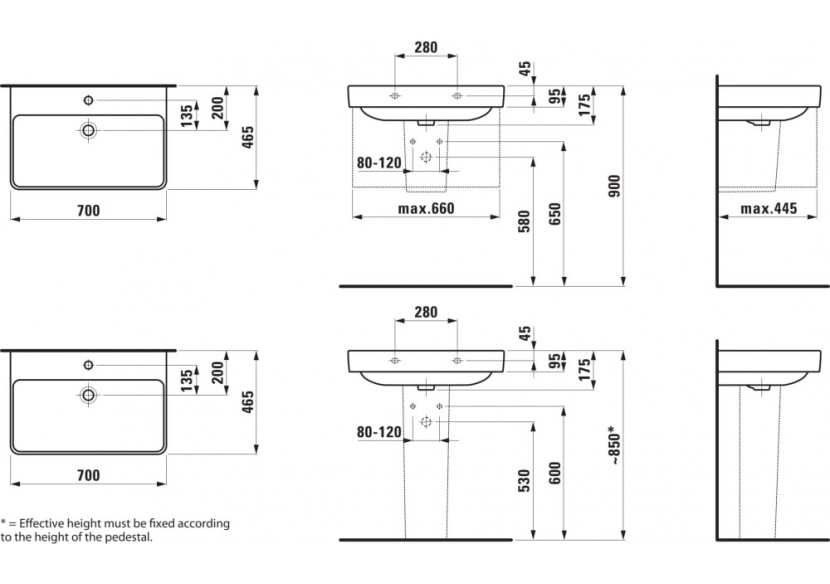Lavabo mural ou à poser sur meuble Laufen pro s Blanc 700 x 465 x 175 mm - H8109670001421 - Laufen