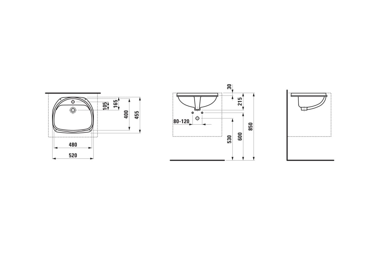 Vasque à encastrer par-dessous Bijou Blanc 480 x 400 x 215 mm - H8112300000001 - Laufen