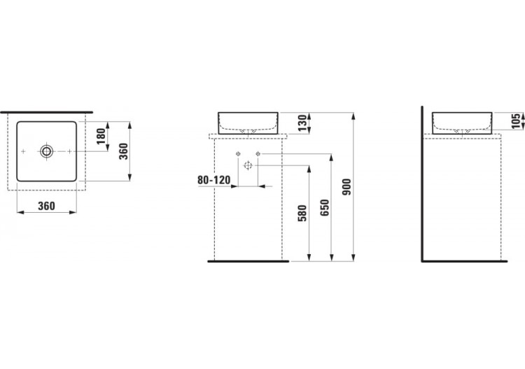 Vasque à poser carré Living Blanc 360 x 360 x 130 mm - H8114330001121 - Laufen 2