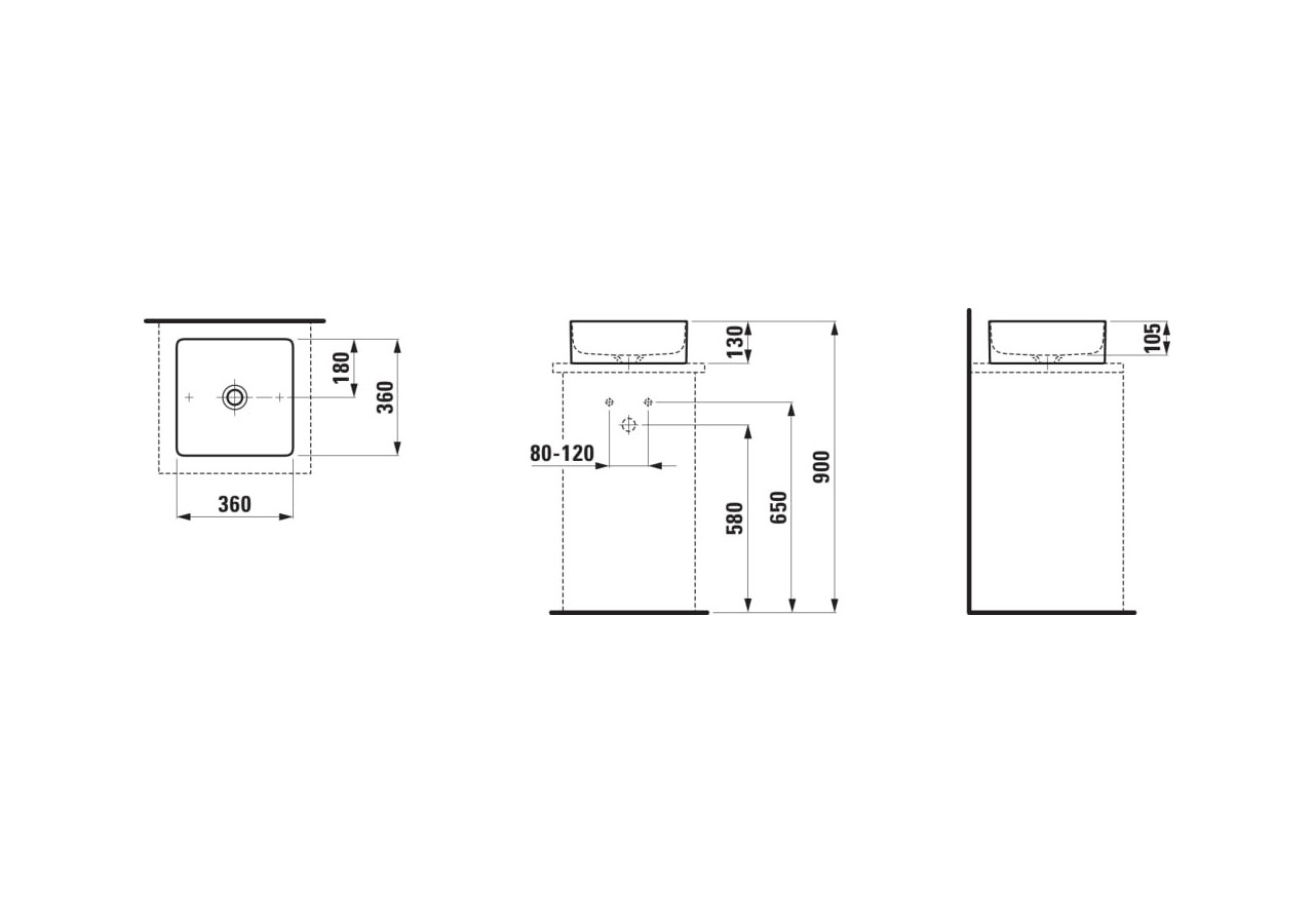 Vasque à poser carré Living Blanc 360 x 360 x 130 mm - H8114330001121 - Laufen
