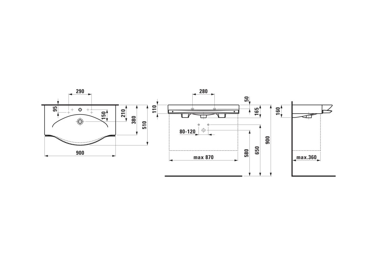 Lavabo mural porte-serviettes chromé Palace Blanc 900 x 510 x 165 mm - H8127020001041 - Laufen