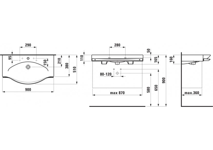 Lavabo mural porte-serviettes chromé Palace Blanc 900 x 510 x 165 mm - H8127020001041 - Laufen