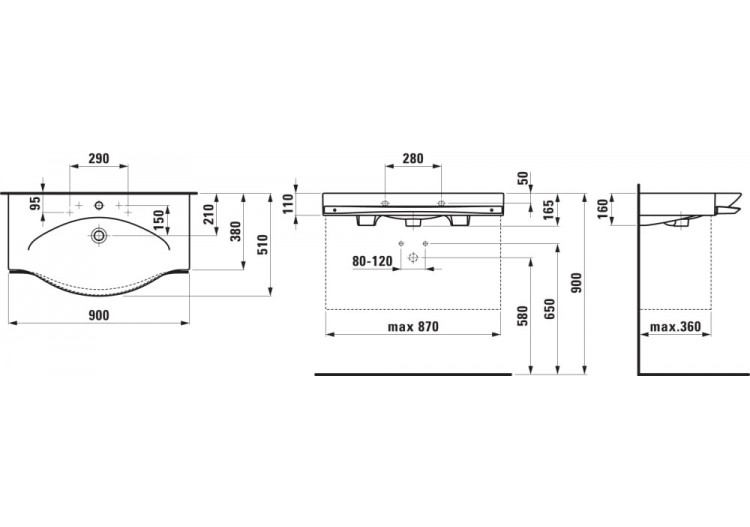 Lavabo mural porte-serviettes chromé Palace Blanc 900 x 510 x 165 mm - H8127020001081 - Laufen 2