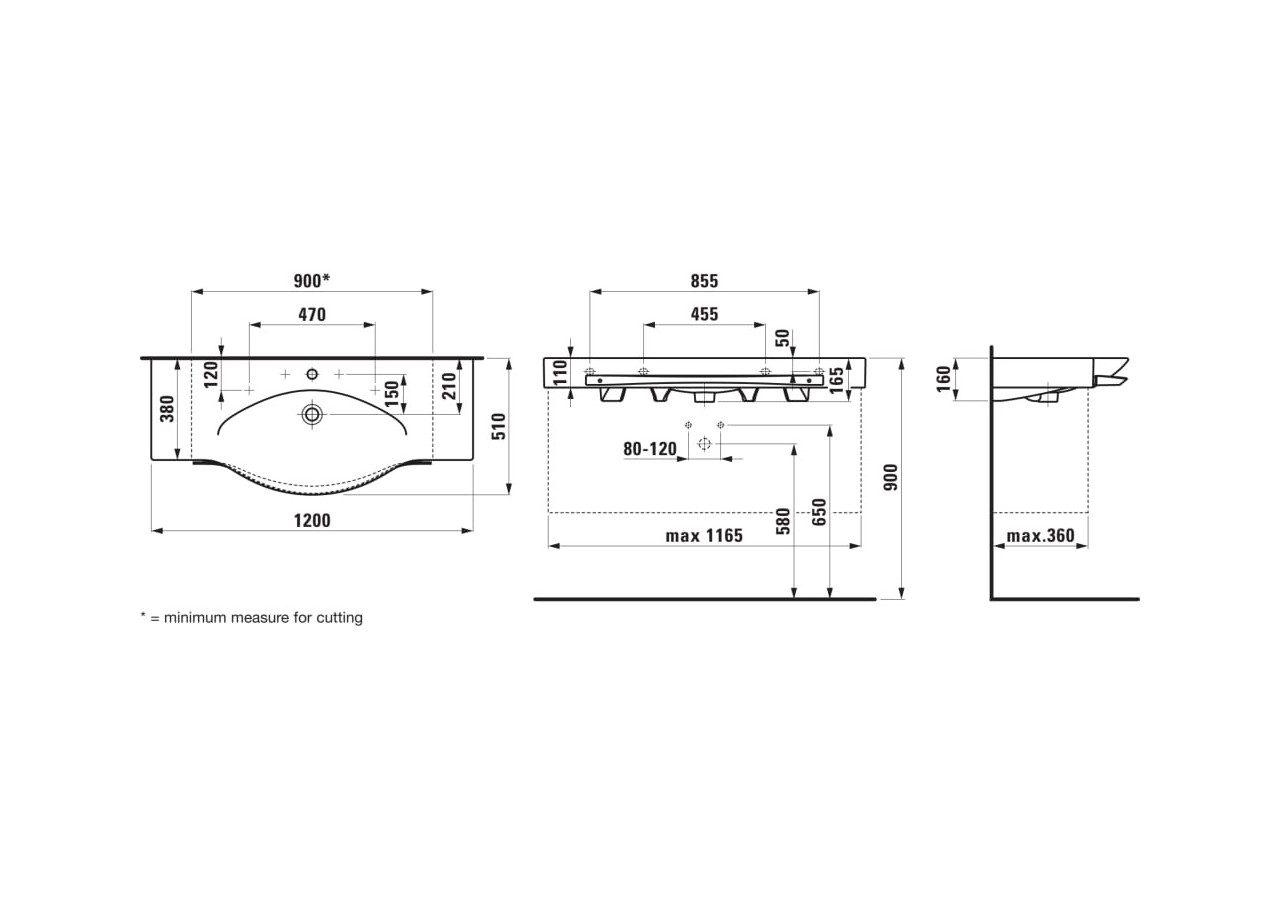 Lavabo mural recoupable jusqu’à 900 mm porte-serviettes chromé Palace Blanc 1200 x 510 x 165 mm - H8127040001351 - Laufen