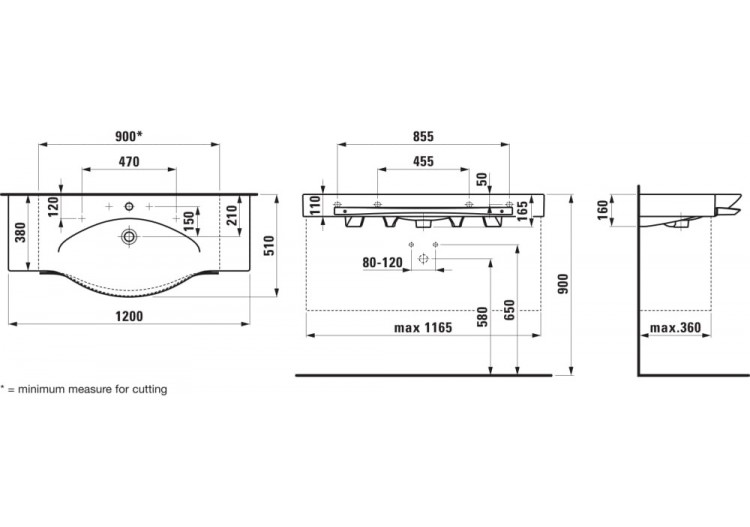 Lavabo mural recoupable jusqu’à 900 mm porte-serviettes chromé Palace Blanc 1200 x 510 x 165 mm - H8127040001471 - Laufen 2