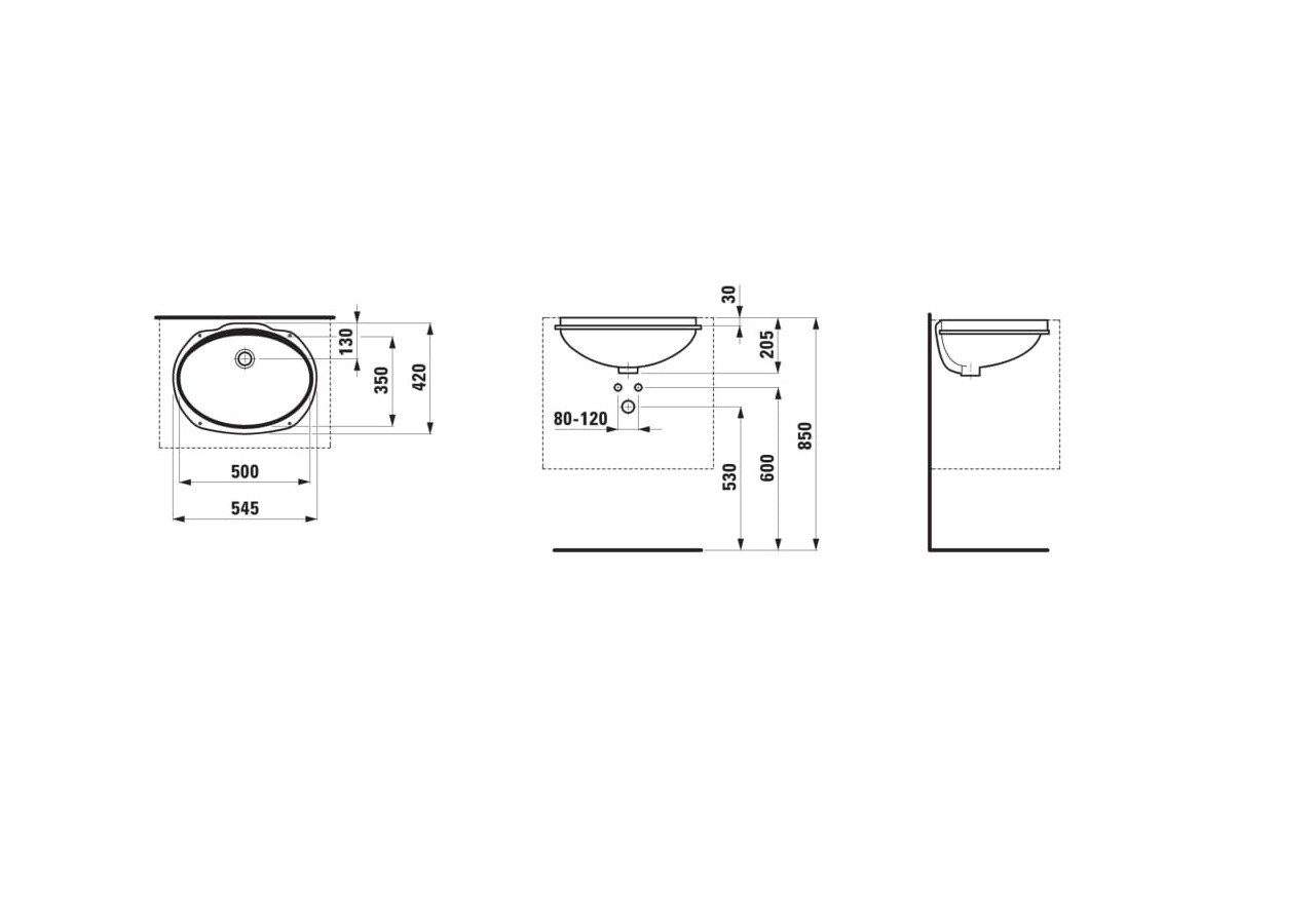 Vasque à encastrer par-dessous Savoy Blanc 500 x 350 x 205 mm - H8131920001551 - Laufen