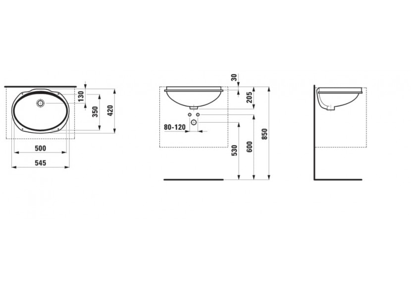 Vasque à encastrer par-dessous Savoy Blanc 500 x 350 x 205 mm - H8131920001551 - Laufen