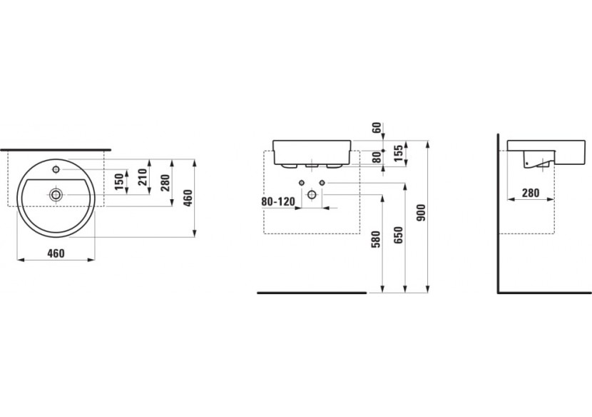 Lavabo semi-encastré rond Living Blanc 460 x 460 x 155 mm - H8134310001041 - Laufen