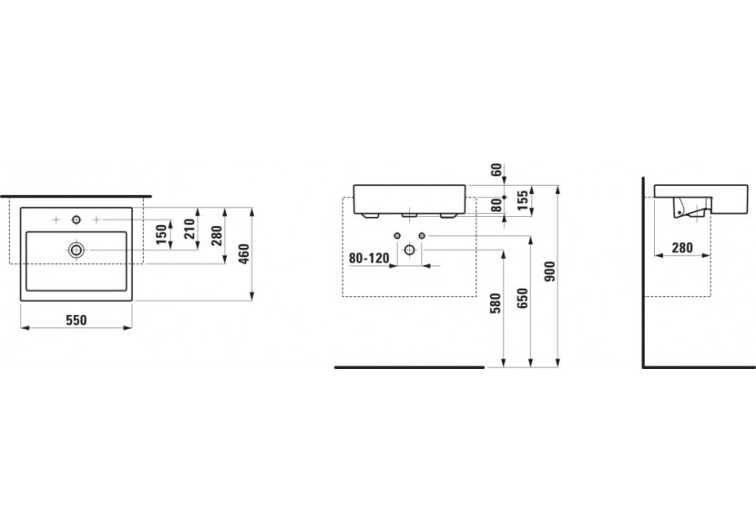 Lavabo semi-encastré rectangulaire Living Blanc 550 x 460 x 155 mm - H8134320001041 - Laufen