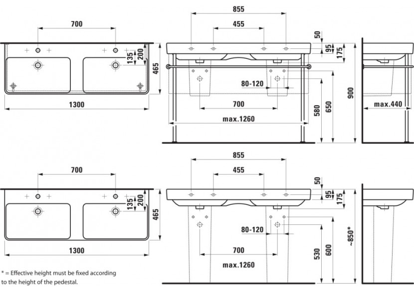 Lavabo double mural ou à poser sur meuble Laufen pro s Blanc LCC 1300 x 465 x 175 mm - H8149684001091 - Laufen