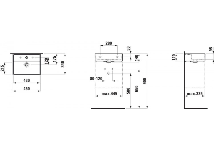 Lavabo mural ou à poser sur meuble Kartell Blanc mat 450 x 340 x 120 mm - H8153307571081 - Laufen 2