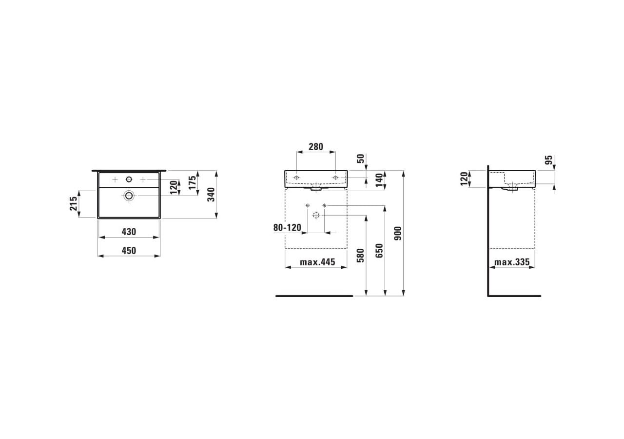 Lavabo mural ou à poser sur meuble Kartell Graphite mat 450 x 340 x 140 mm - H8153307581121 - Laufen