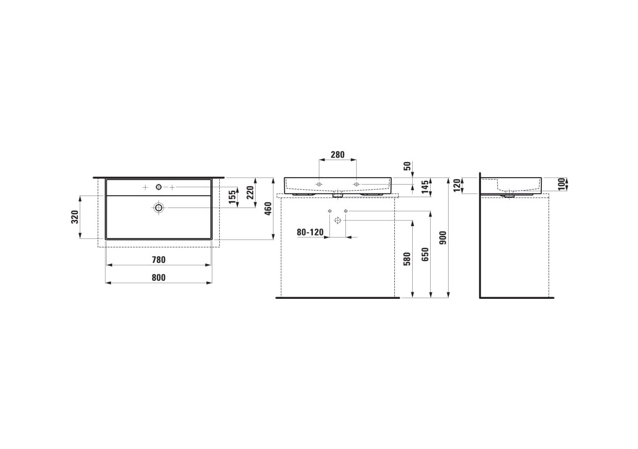 Lavabo à poser sur plan Kartell Noir brillant 800 x 460 x 145 mm - H8163360201111 - Laufen